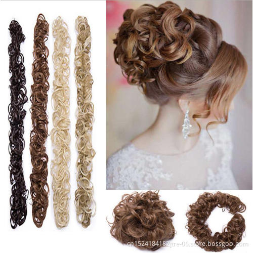Wrap Messy Hair Bun Extensions Wavy Curly Hair Donut Chignon Ponytail, Synthetic Hair Rope Elastic Band Updo